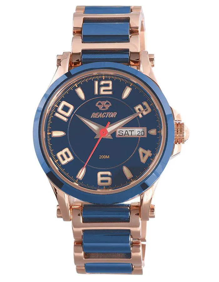 Reactor Ladies Crystal Watch - Rose Gold-Tone & Navy Ceramic - MOP - Day/Date