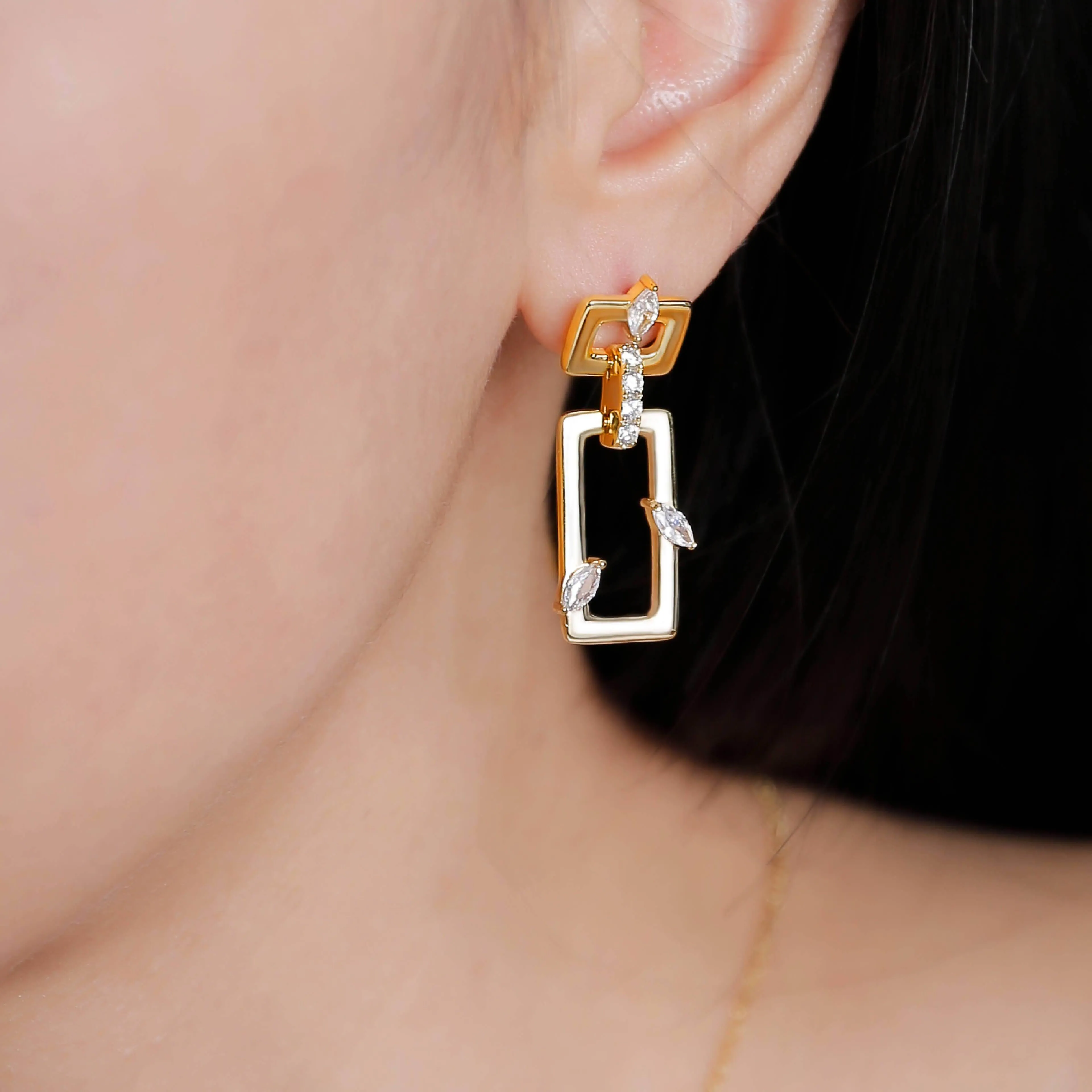 Rectangular Earrings Jasmine Breeze Collection Designed by Golnaz Niazmand