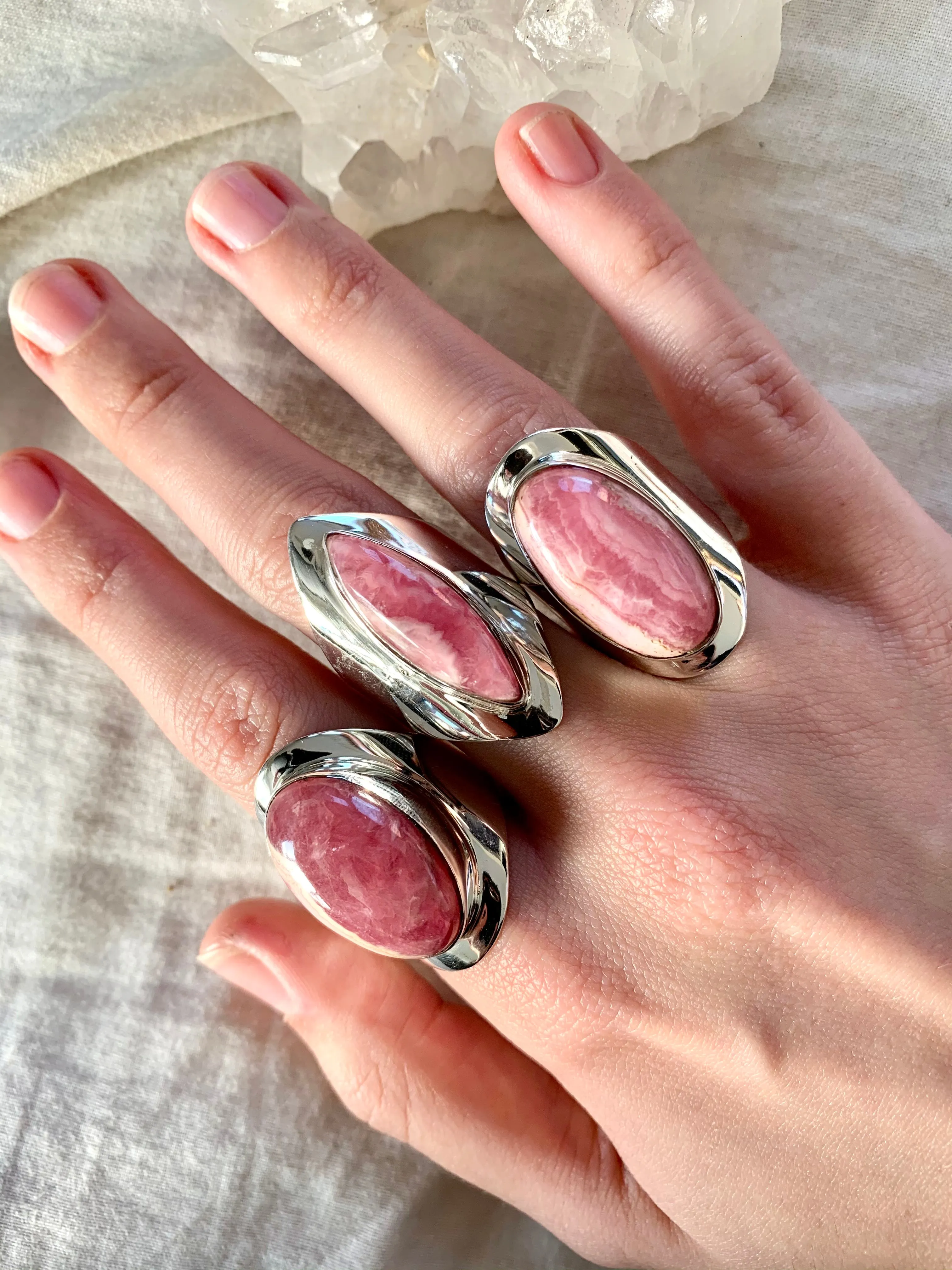 Rhodochrosite Medea Rings - Oval / Marquise (One of a kind)