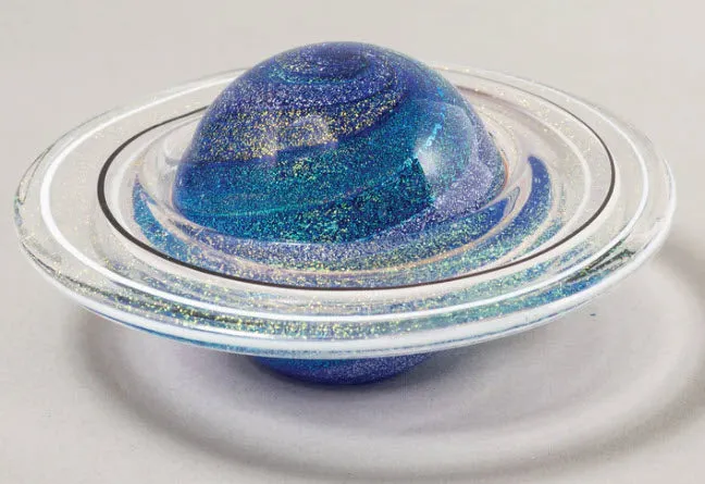 Rings of Saturn Hand Blown Glass Celestial Paperweight by Glass Eye Studio