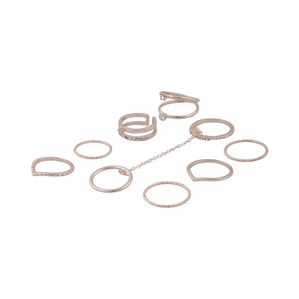 Rose Gold 8-Pack Rings With Knuckle Chain Link