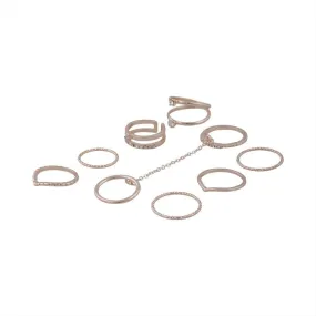 Rose Gold 8-Pack Rings With Knuckle Chain Link