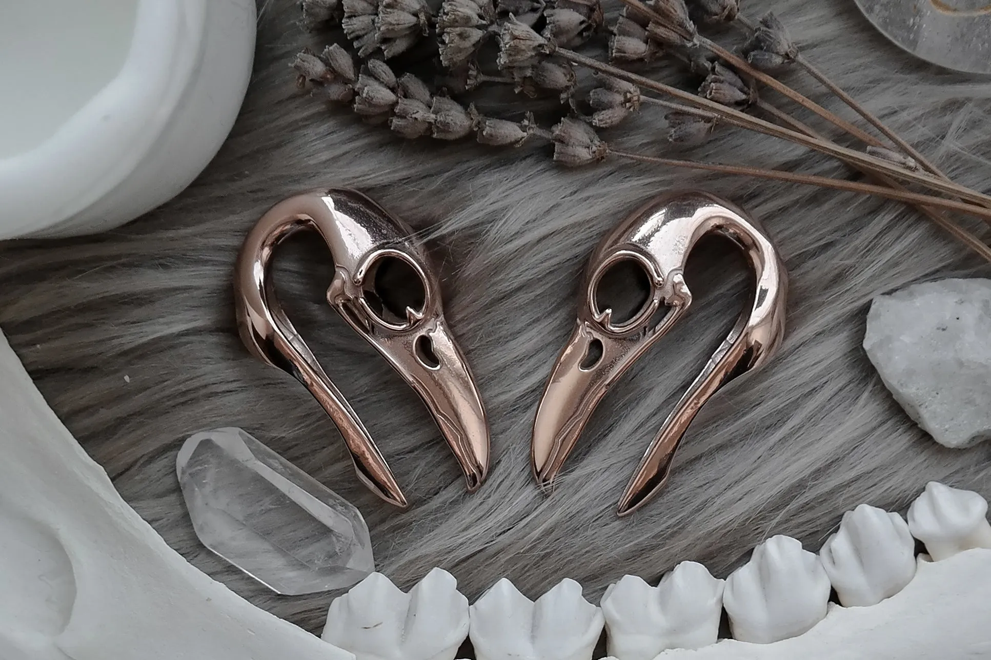 Rose Gold Raven Skull Ear Weights