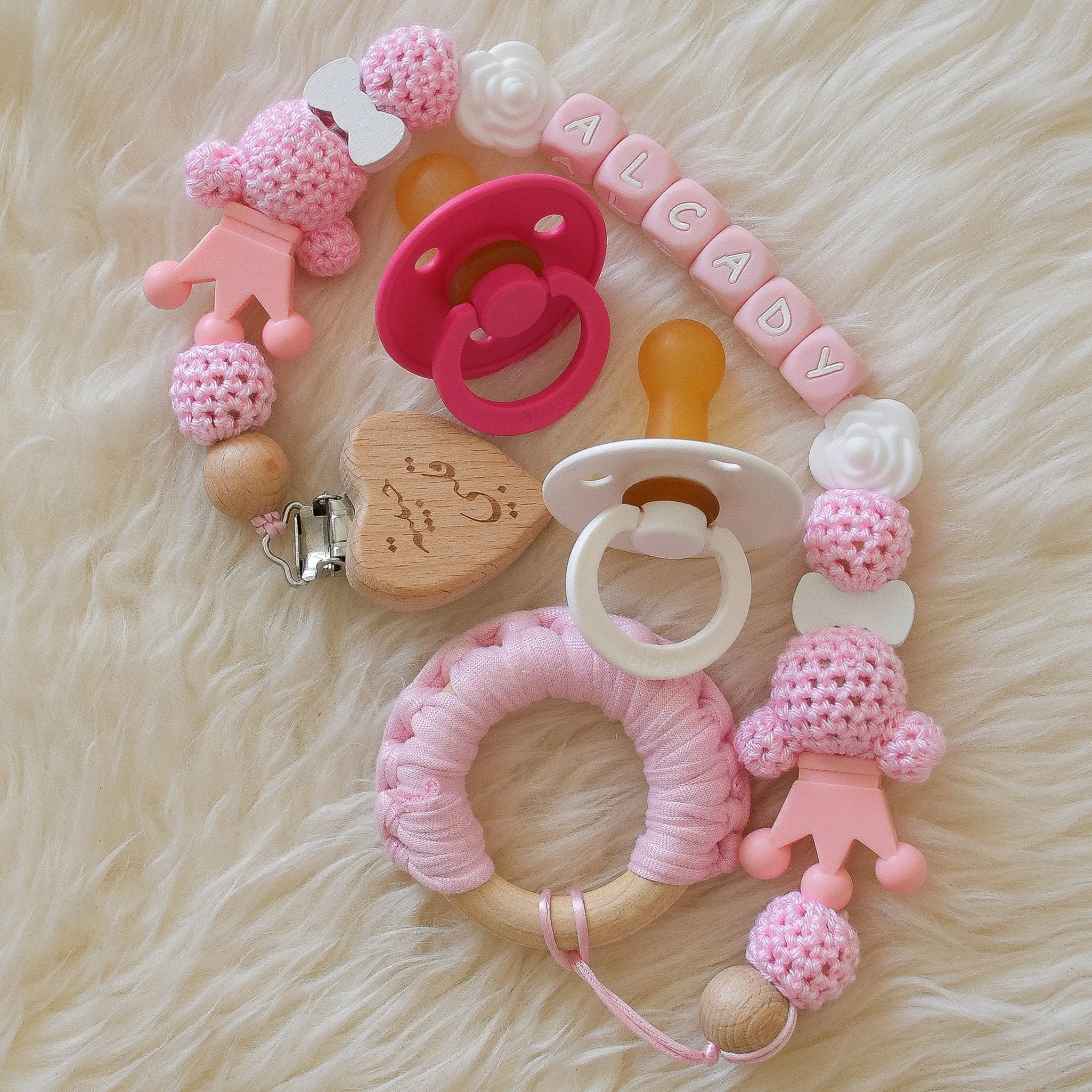 Rose Pacifier Clip & BIBS Pacifiers