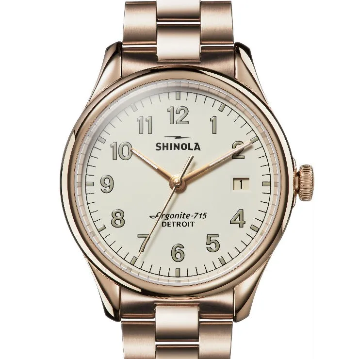 Shinola 38MM Vinton Polished PVD Champagne Gold Watch S0120141279