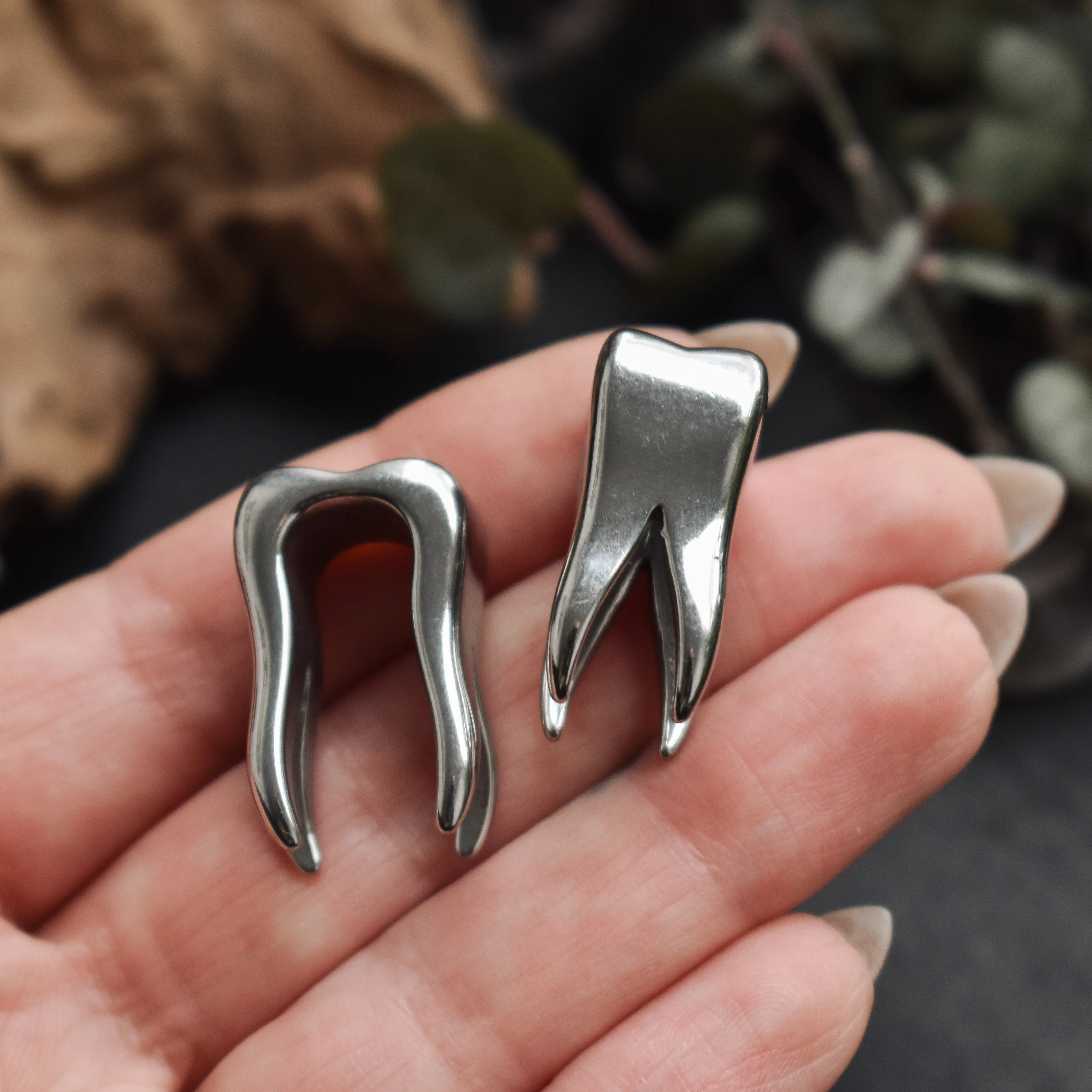 Silver Tooth Ear Weights