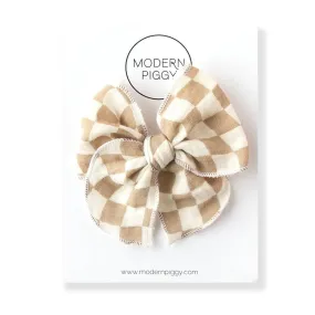 Small Party Bow Checkerboard - Tan