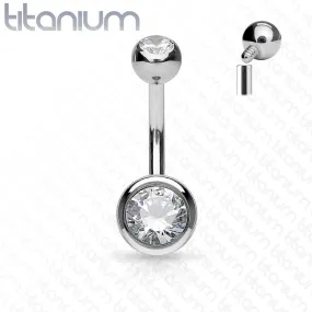 Solid G23 Implant Grade Titanium Internally Threaded Double Jeweled Belly Button Rings