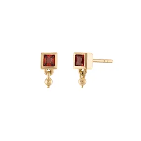 Square Drop Garnet Earring