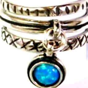 Stacking Rings Sterling silver ring set with dangling opal stone