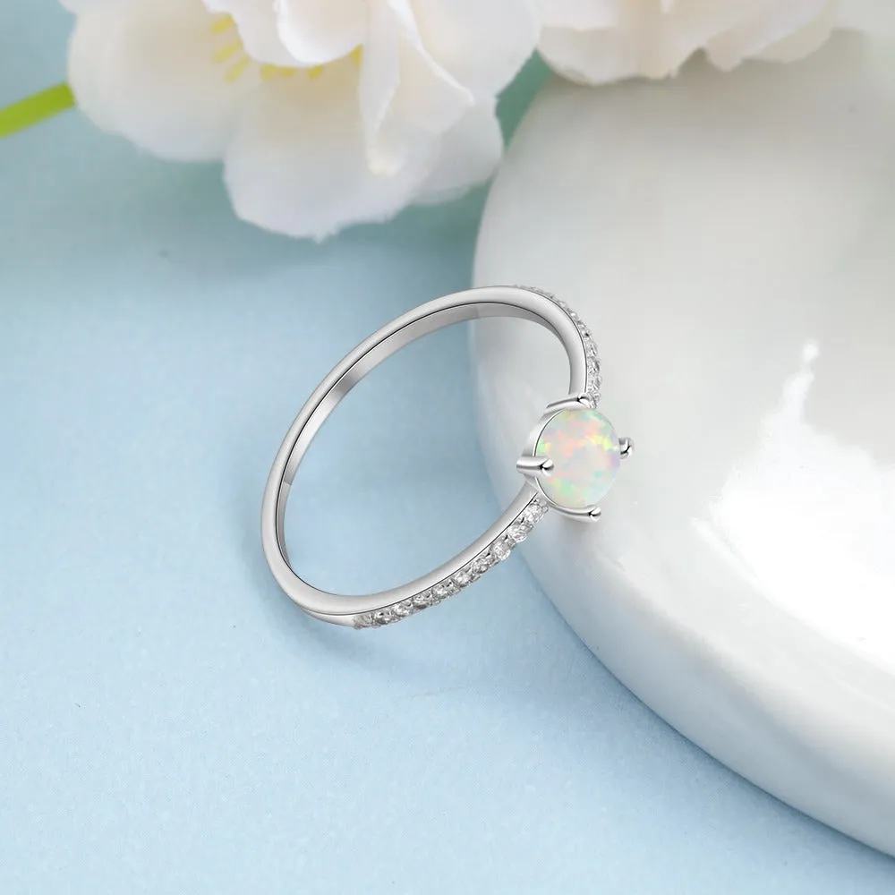 Sterling Silver Crown Rings With Round White Opal