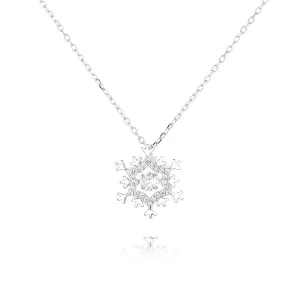 Sterling Silver Dancing CZ Heart Snowflakes Pendant Necklace Fidget Necklace