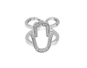 Sterling Silver Hamsa Double Band Ring