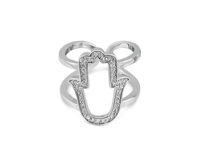 Sterling Silver Hamsa Double Band Ring