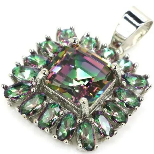 Sterling Silver Rainbow Mystic Topaz Starburst Pendant Necklace