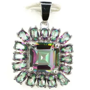 Sterling Silver Rainbow Mystic Topaz Starburst Pendant Necklace