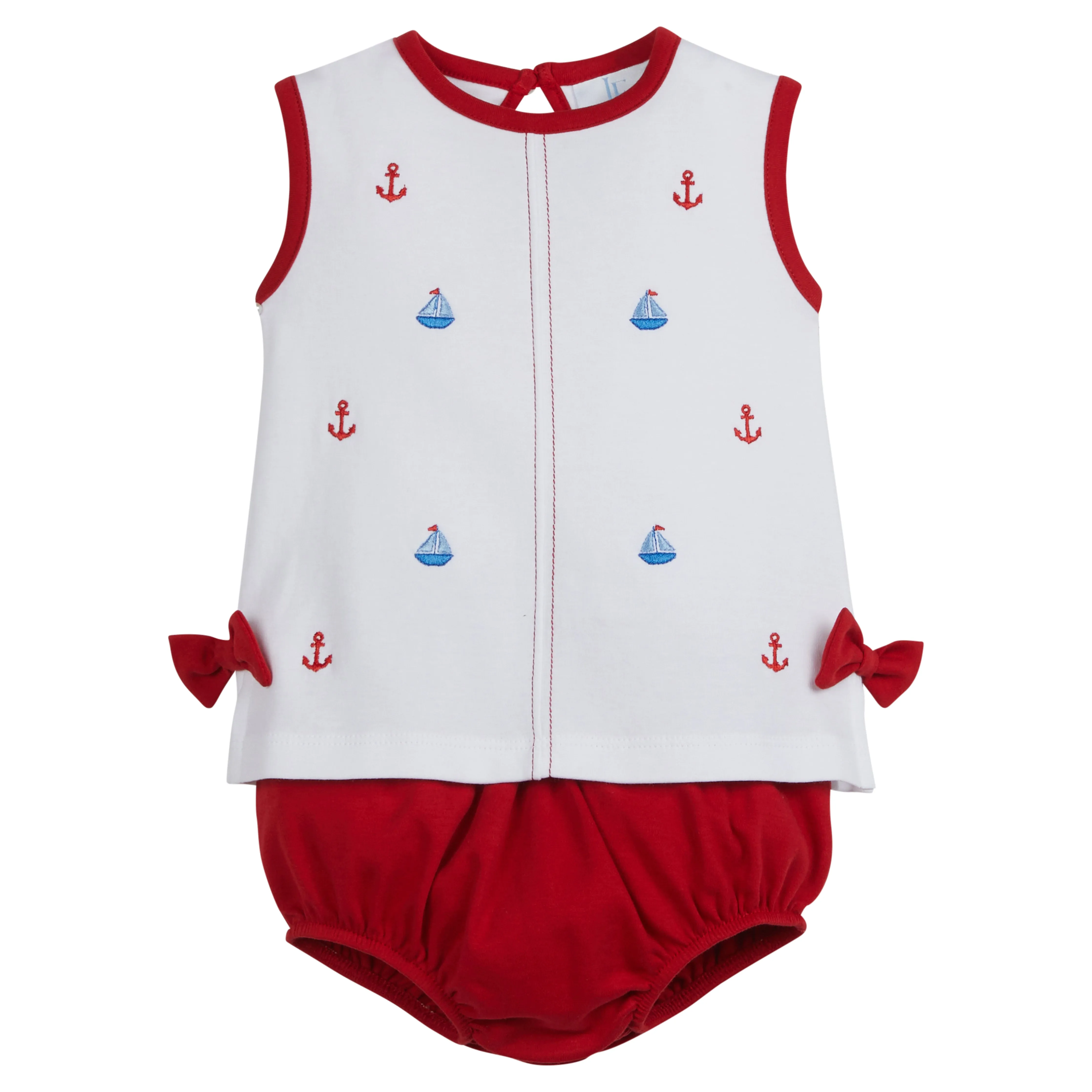 Suzy Bow Diaper Set - Nautical