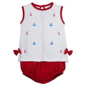 Suzy Bow Diaper Set - Nautical