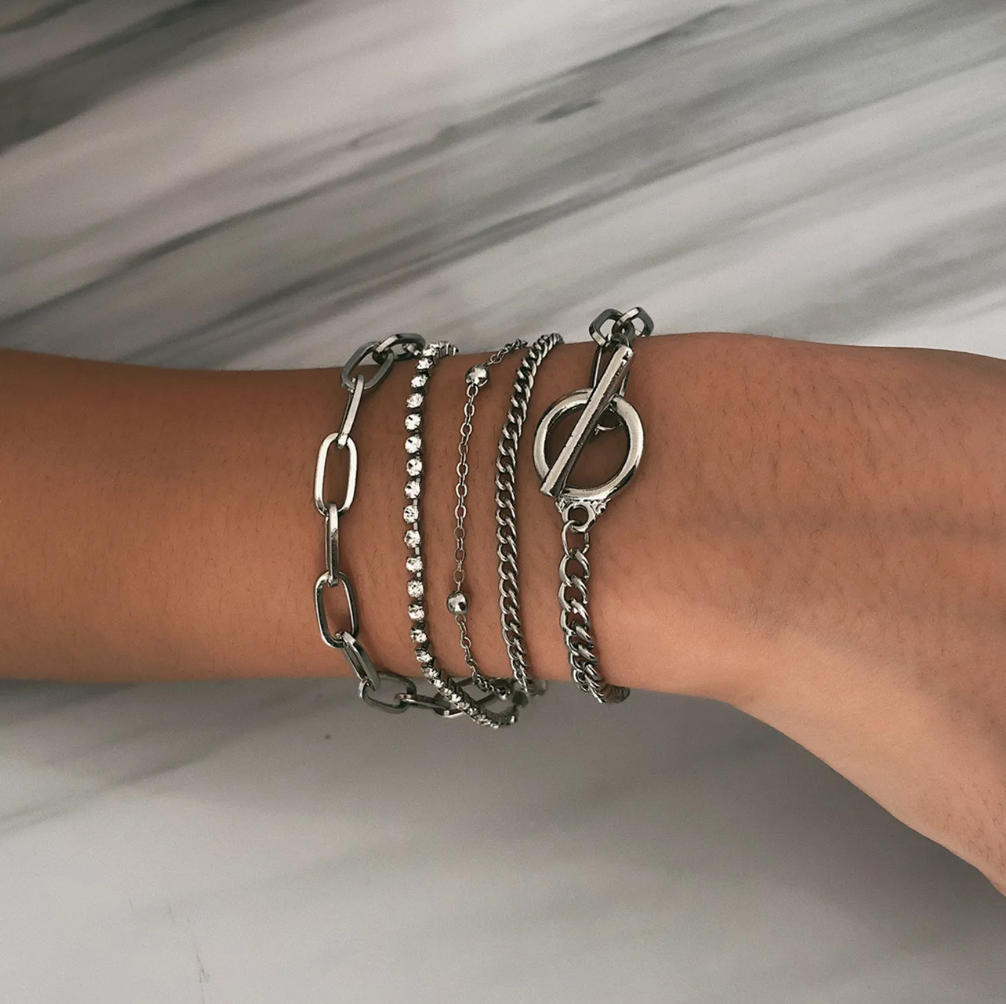 Toggle Silver Chain Set of 5 Bracelets