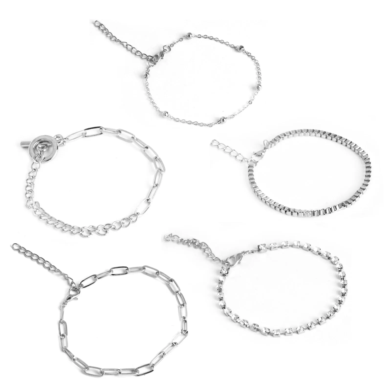 Toggle Silver Chain Set of 5 Bracelets