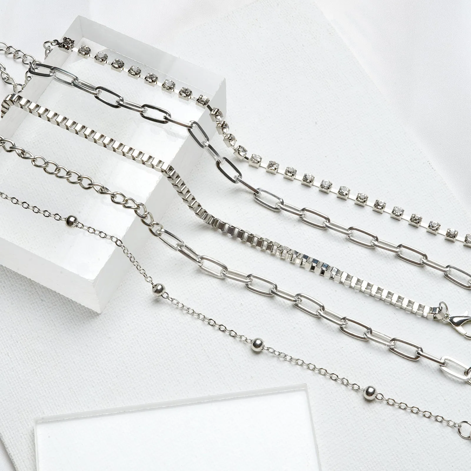 Toggle Silver Chain Set of 5 Bracelets