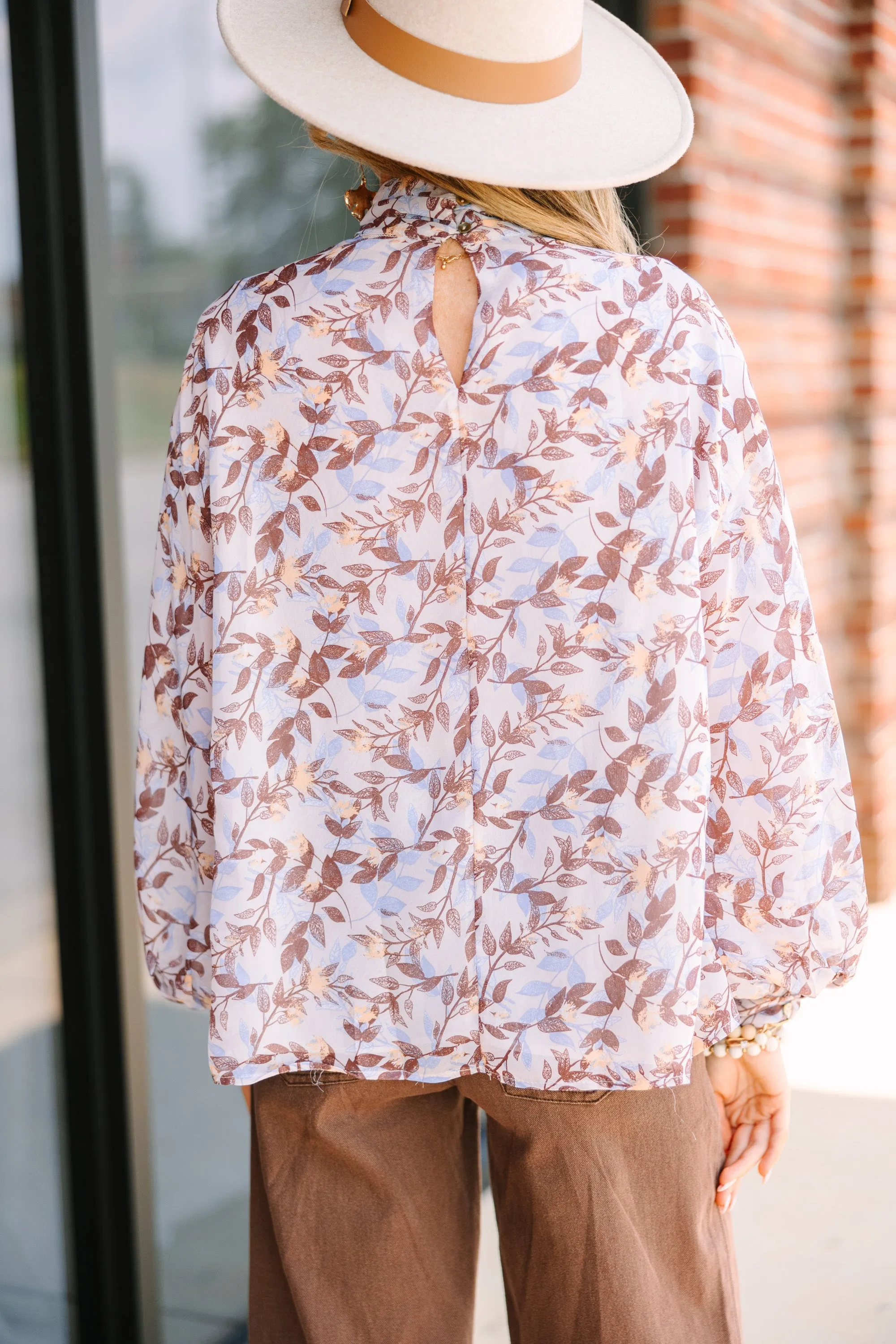 Watch Me Go Mocha Brown Leaf Printed Blouse