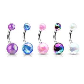 WILDKLASS 5 Pcs Value Pack Metallic AB Coating Balls 316L Surgical Steel Belly Button Navel Rings