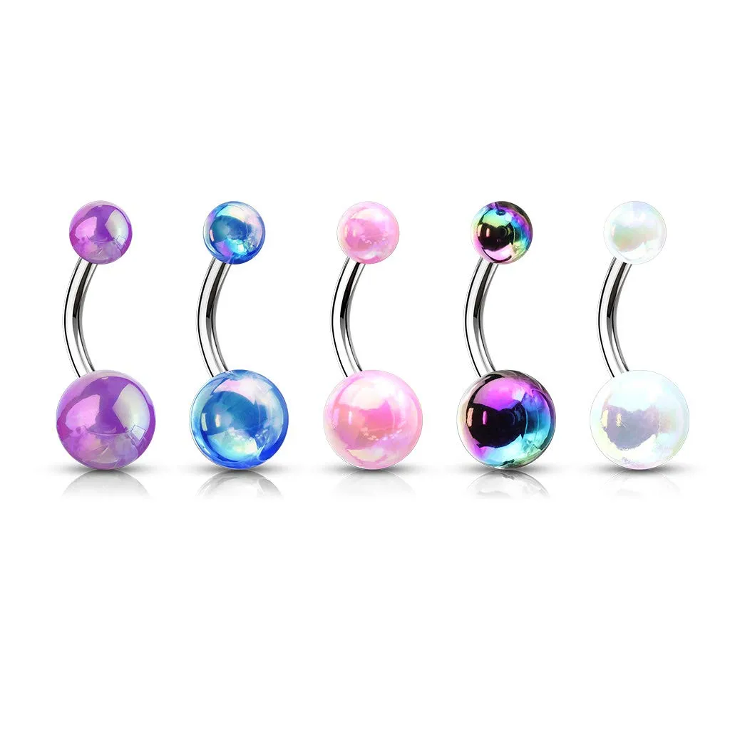 WILDKLASS 5 Pcs Value Pack Metallic AB Coating Balls 316L Surgical Steel Belly Button Navel Rings