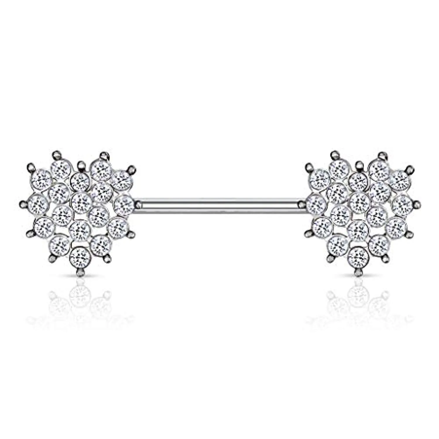 WildKlass Crystal Paved Heart Ends 316L Surgical Steel Nipple Barbell Rings