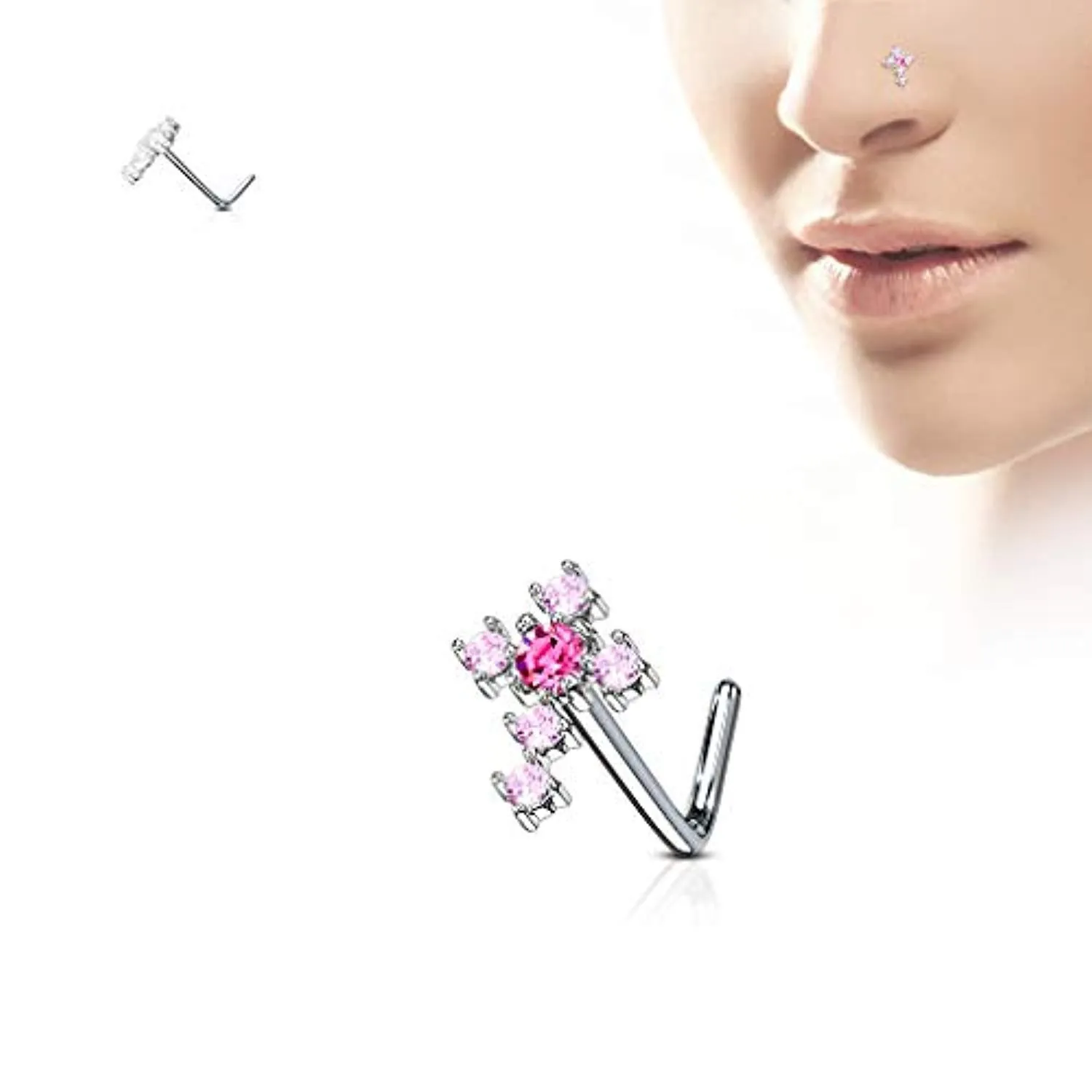 WildKlass CZ Cross 316L Surgical Steel L Bend Nose Stud Rings