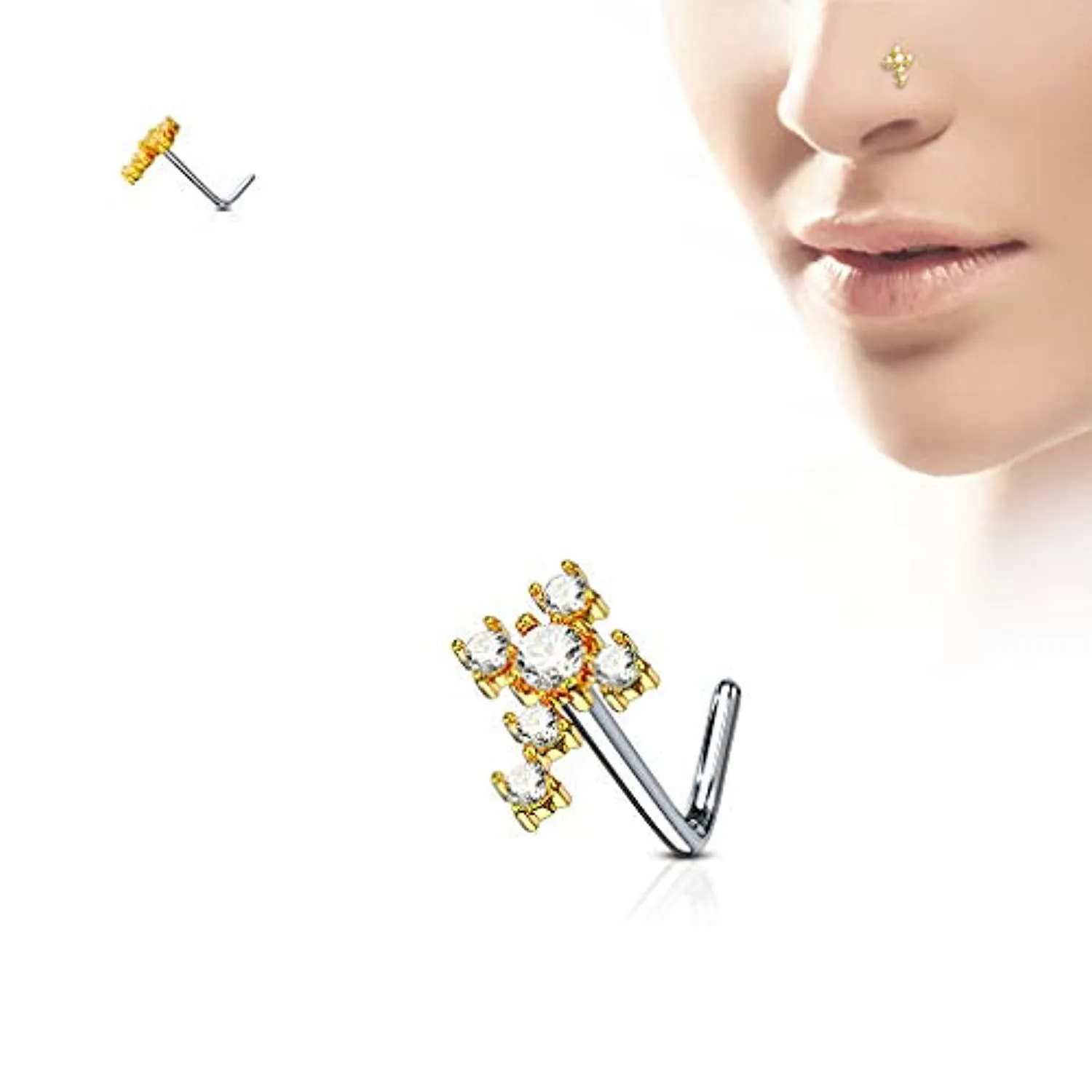 WildKlass CZ Cross 316L Surgical Steel L Bend Nose Stud Rings