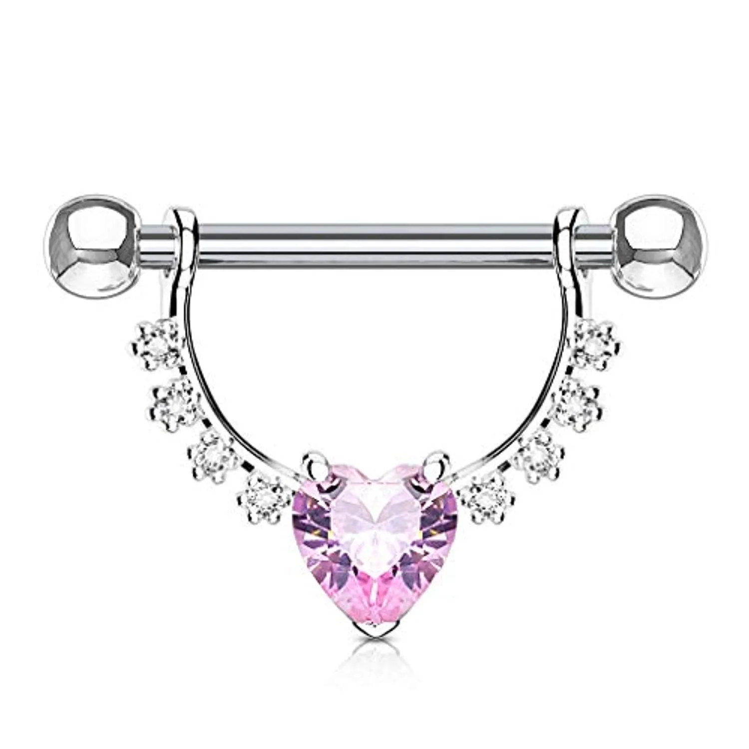 WildKlass Heart CZ Center with Lined Prong Set CZs Dangle 316L Surgical Steel Nipple Rings