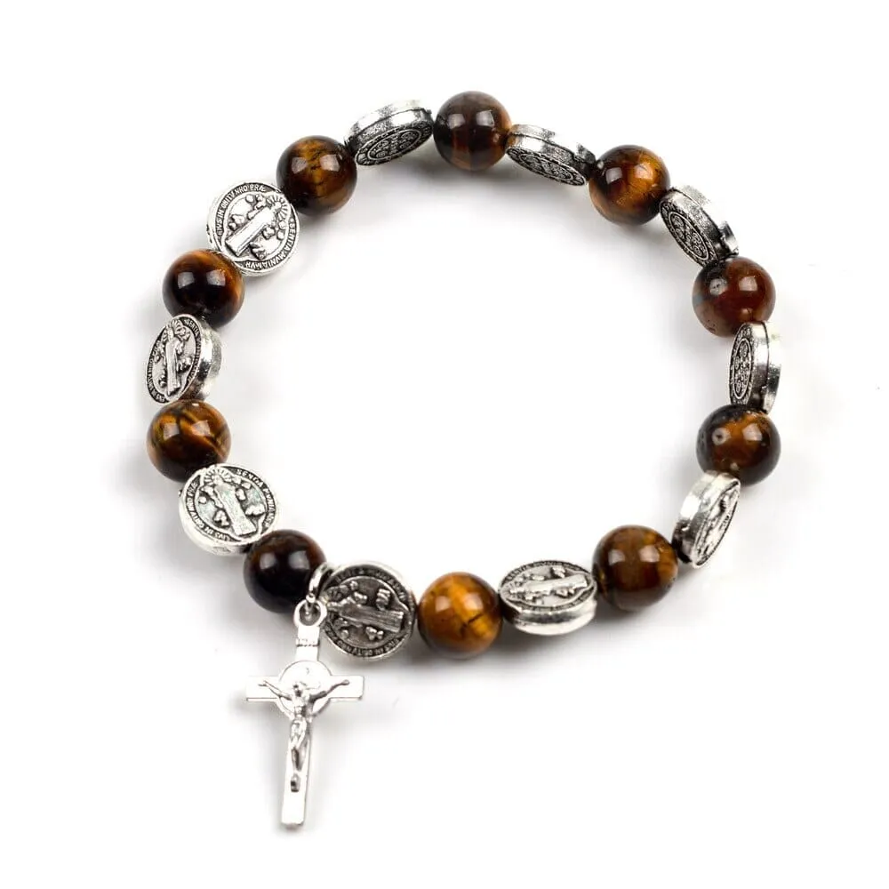 WWJD Tiger Eye Beaded Rosary Bracelets