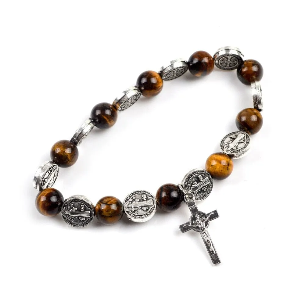 WWJD Tiger Eye Beaded Rosary Bracelets