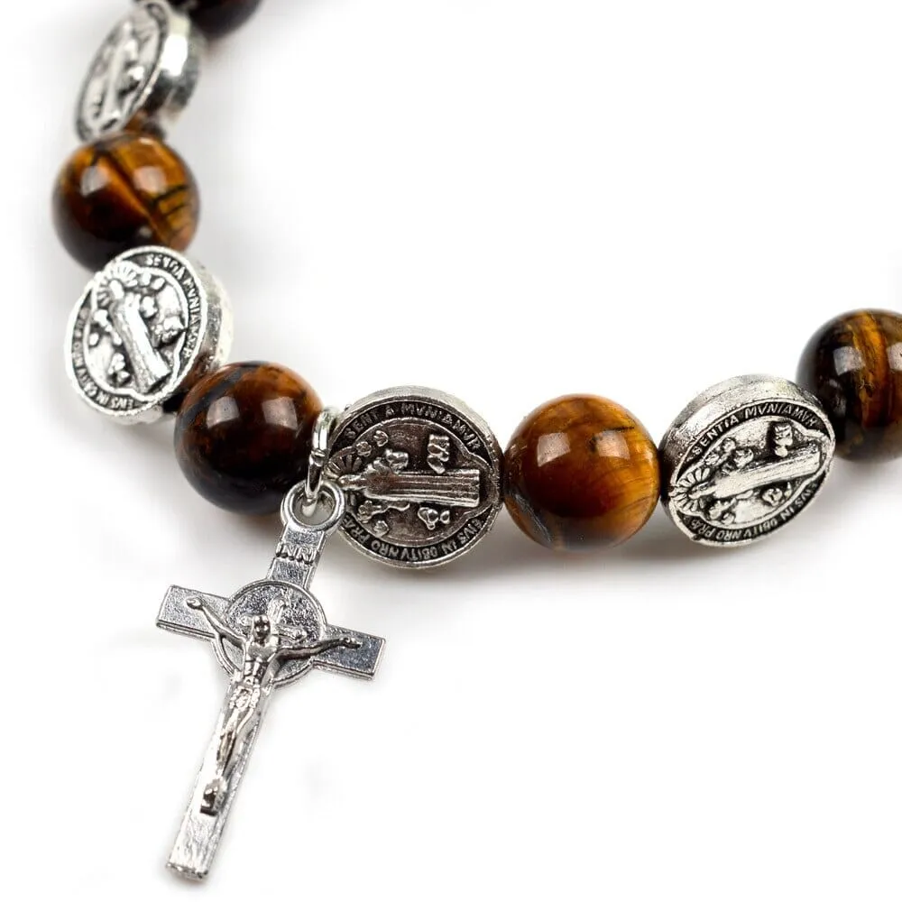 WWJD Tiger Eye Beaded Rosary Bracelets