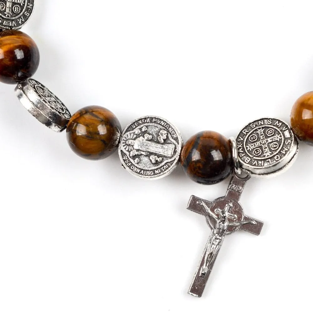 WWJD Tiger Eye Beaded Rosary Bracelets