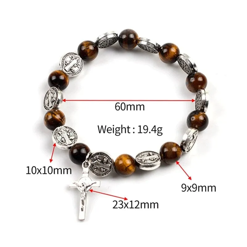 WWJD Tiger Eye Beaded Rosary Bracelets